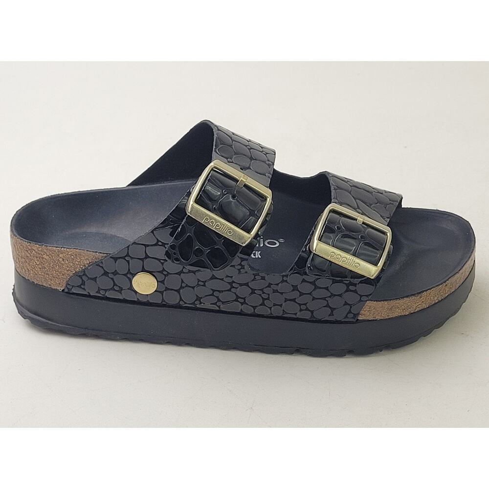 Birkenstock Papillio Arizona Platform Flex Black Croc-Embossed Sandals Sz 37 - Picture 5 of 11